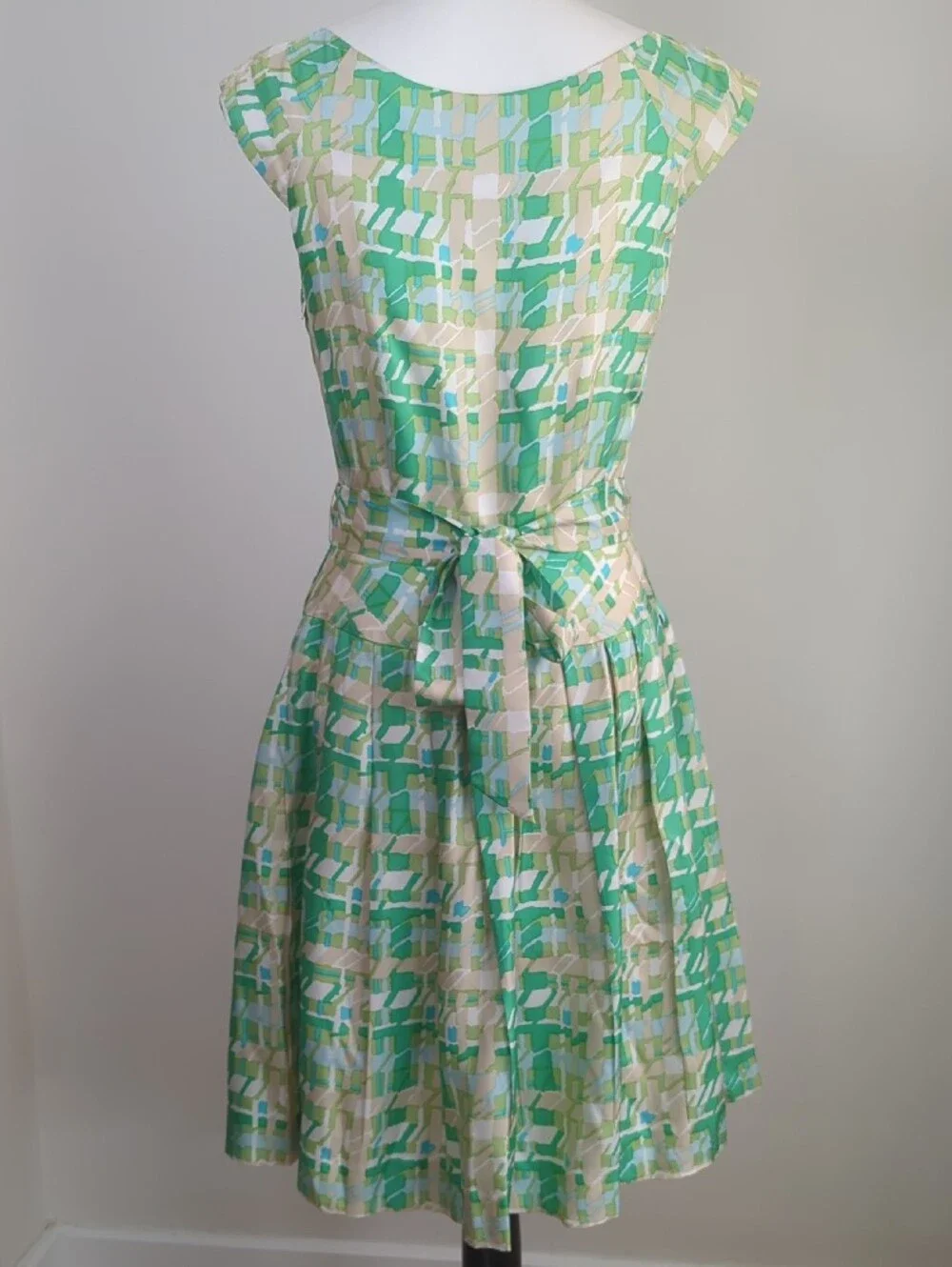 Kate Spade New York Retro Mint Green Plaid 100% Silk Fit & Flare Dress SIZE 6